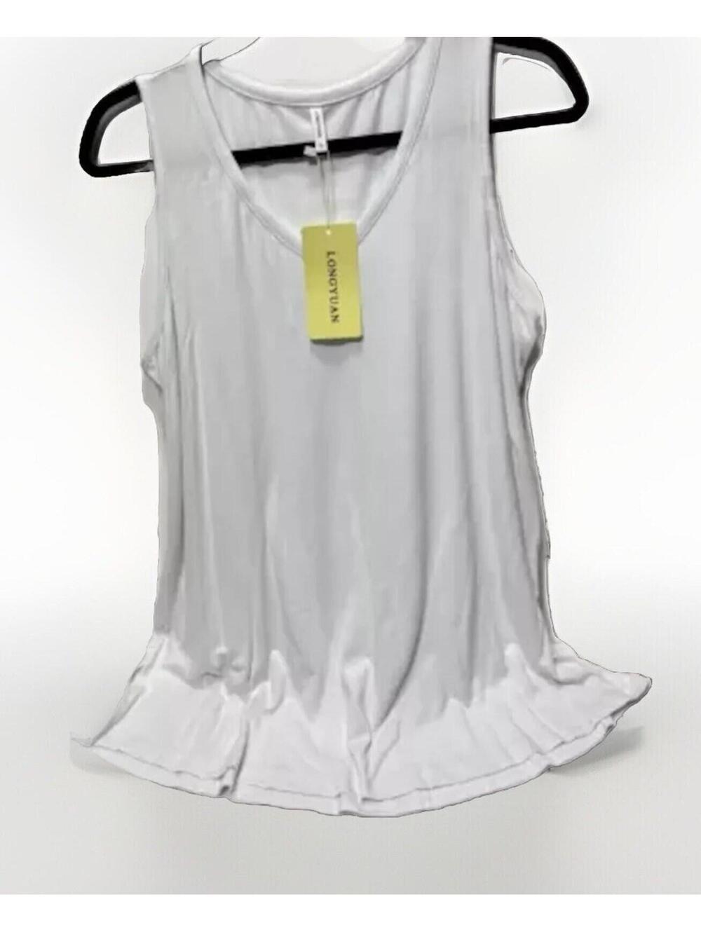 Women’s XL White Sleeveless Blouse – Long Flowing Top, Chic Breezy Summer Style